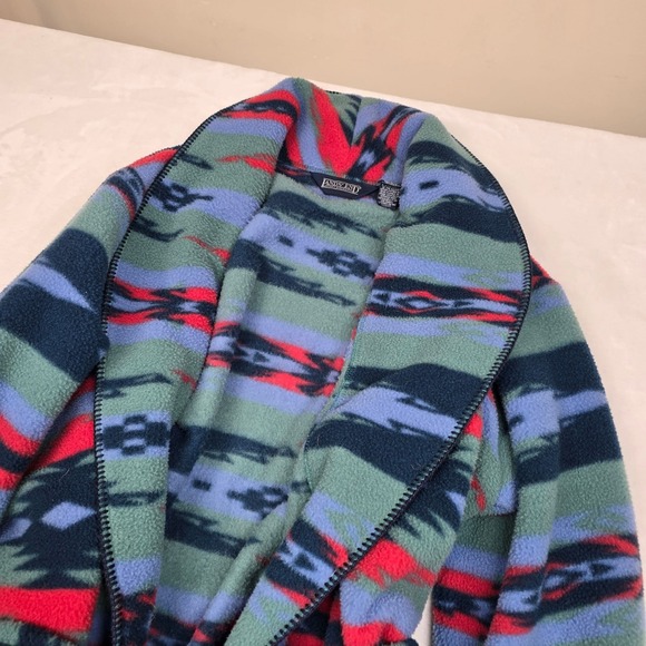 Lands End Fleece Robe Mens Large Southwestern Aztec Shawl Collar Belted USA - Picture 4 of 8